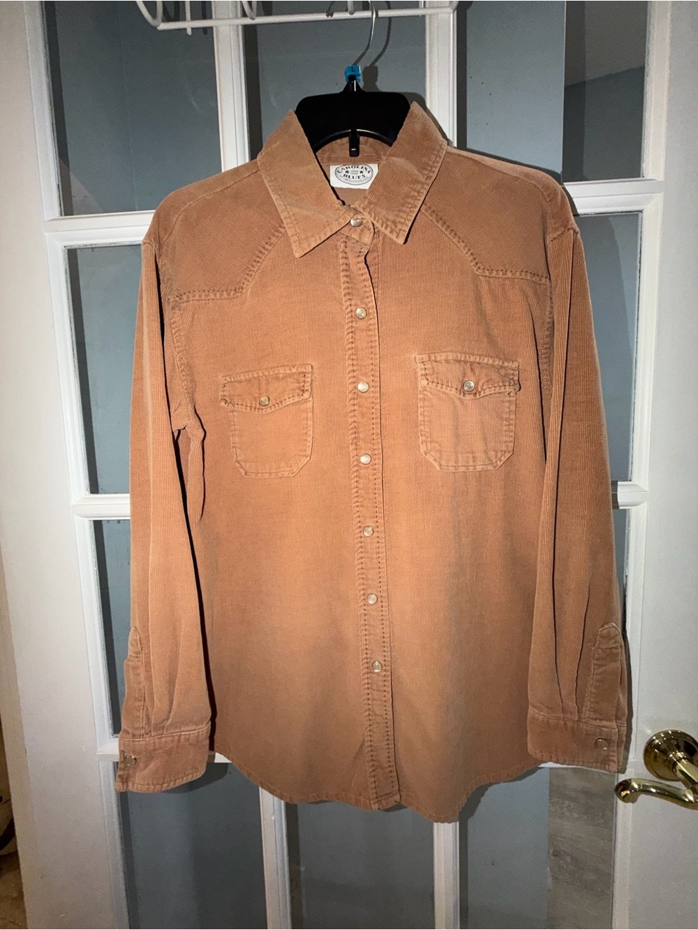 Rare Vintage CAROLINA BLUES Corduroy Barn Shirt Jacket Tan Sz M Cat Eye Snaps